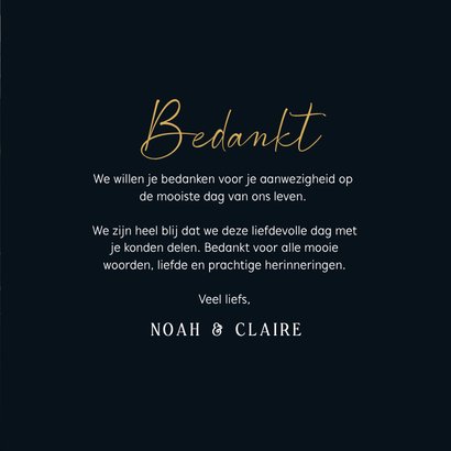 Bedankkaartje bruiloft donkerblauw marmer en goud 3