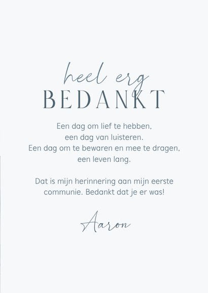 Bedankkaartje communie landschap blauw met goud duifje 3