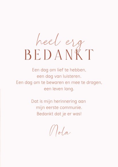 Bedankkaartje communie met roze landschapje en goud 3
