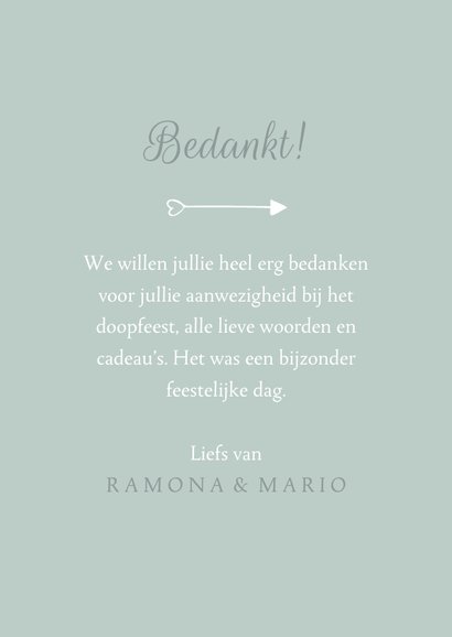 Bedankkaartje doop foto & initiaal groen 3