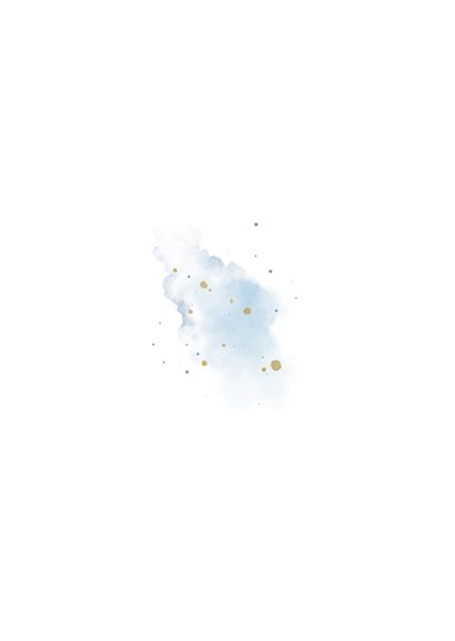 Bedankkaartje foto in hartjesvorm blauwe aquarel grote naam Achterkant