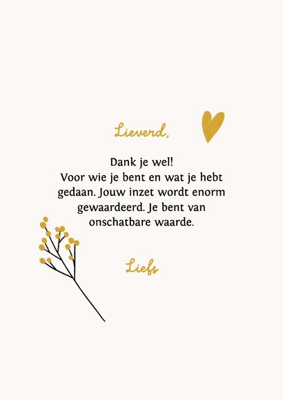 Bedankkaartje - handgetekend meisje met een gouden hart 3