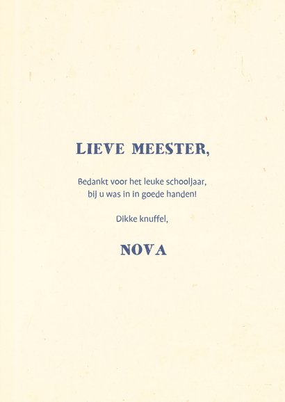 Bedankkaartje meester typografisch met naam en confetti 3