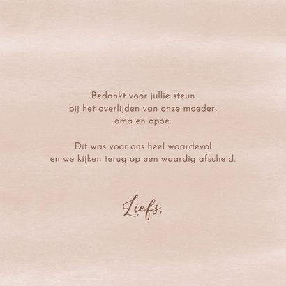Bedankkaartje na overlijden beige bruin bloemen 3