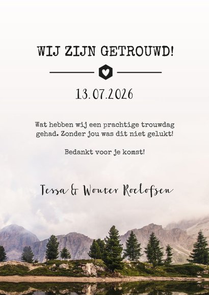 Bedankkaartje trouwdag met een natuur berglandschap 3