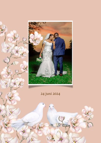 Bedankkaartje voor trouwdag bloesem duiven 2