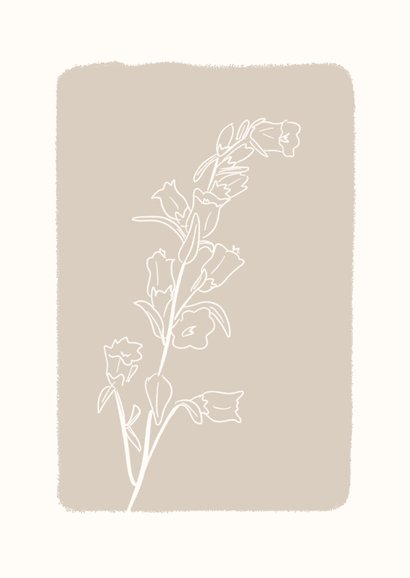 Beige condoleance kaartje met lijntekening bloem 2