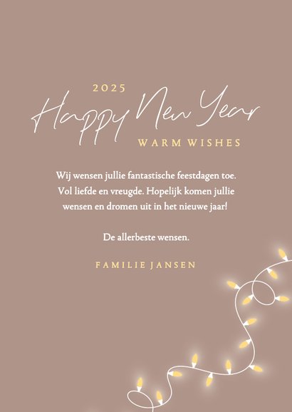 Beige fotokaartje happy new year met kerstlampjes 3