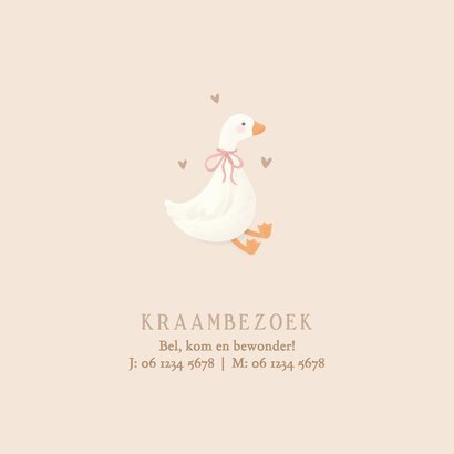 Beige geboortekaartje lief gans met strik meisje klassiek 2