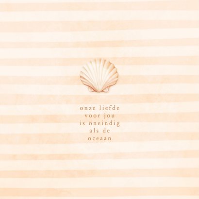 Beige geboortekaartje met schelp en en streepjes 2