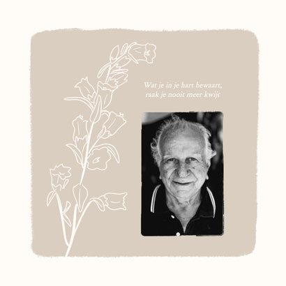 Beige rouwkaart bedankt met lijntekening bloem 2