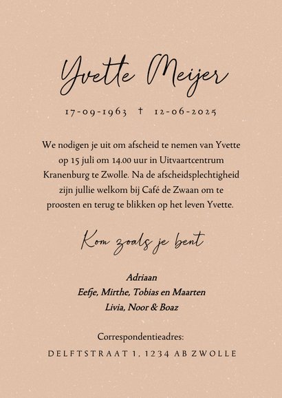 Beige rouwkaart met subtiel lief ballon hartje 3