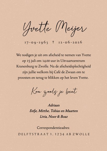 Beige rouwkaart met subtiel lief ballon hartje  3