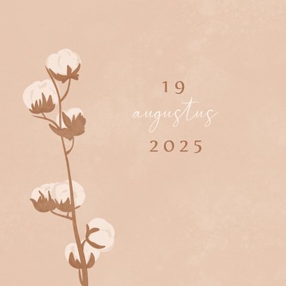 Beige save the date kaart met katoentakje en kalender 2