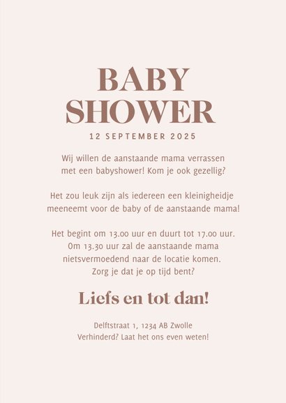 Beige uitnodiging babyshower met bloemenpatroon en foto 3