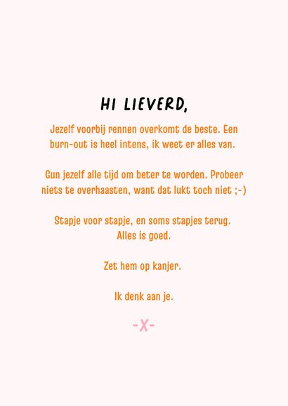 Bemoedigende beterschapskaart met trendy roze oranje kussens 3