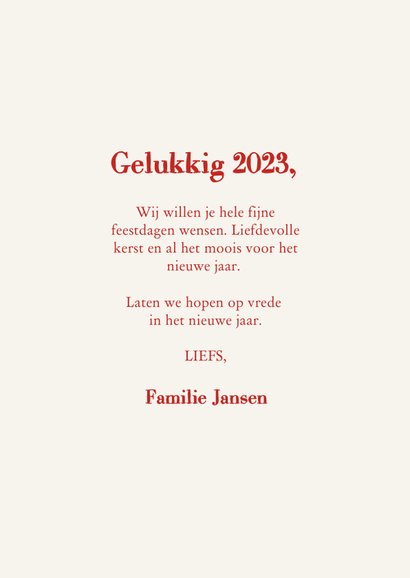 Betekenisvol nieuwjaarskaartje met vredesduifje in rood 3