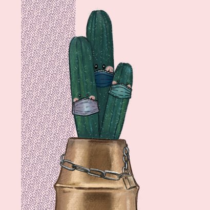 Beterschapskaart cactussen met mondkapjes in quarantaine 2