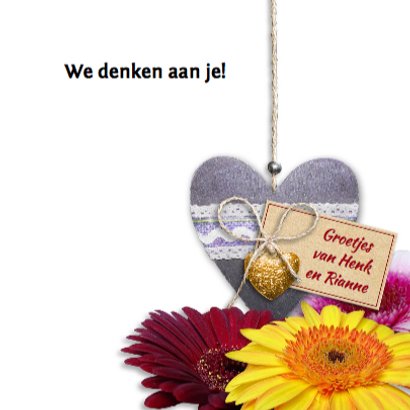 Beterschapskaart Gerbera's met hartje en wens 3