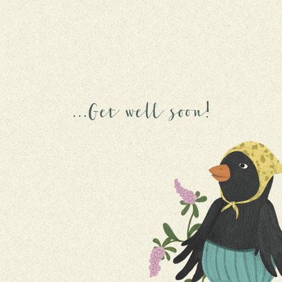 Beterschapskaart Get well soon met lief vogeltje en bloemen 3