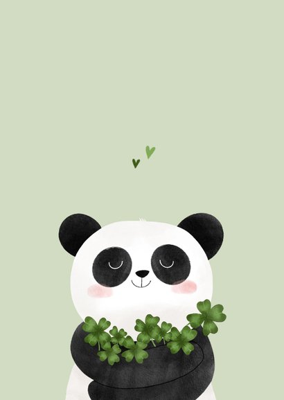 Beterschapskaart kind panda en klavertjes vier 2