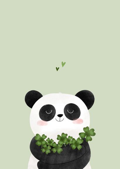 Beterschapskaart kind panda en klavertjes vier 2