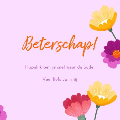 Beterschapskaart kleurrijke paarse rode gele bloemen 3