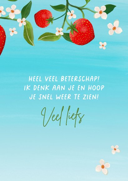 Beterschapskaart met aardbeien en bloemetjes 3