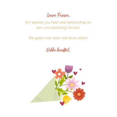 Beterschapskaart met bos bloemen en gouden typografie 3