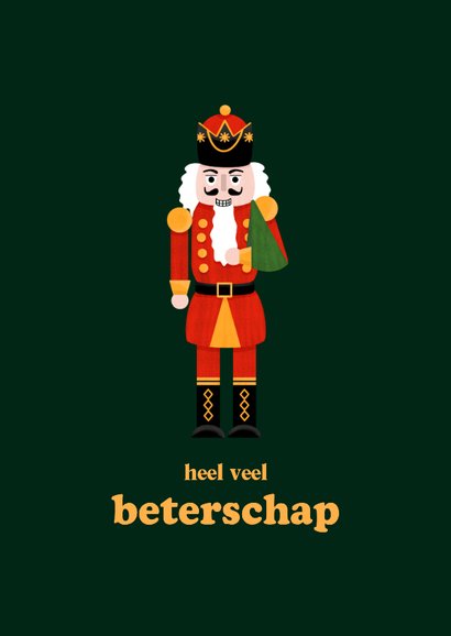 Beterschapskaart met kerst notenkraker en arm in mitella 2