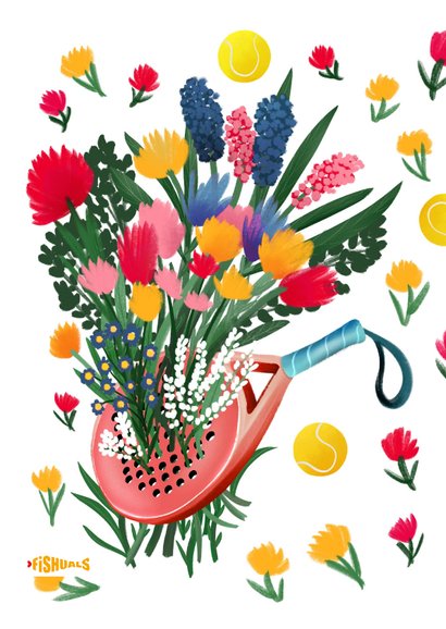 Beterschapskaart met padelracket met bloemen 2