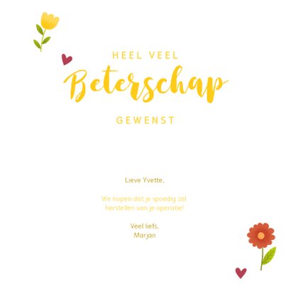 Beterschapskaart met vrolijke bloemen en hartjes 3