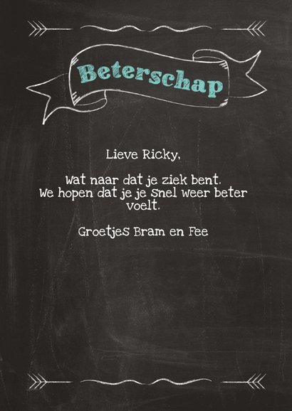 Beterschapskaart op schoolbord met eigen naam 3