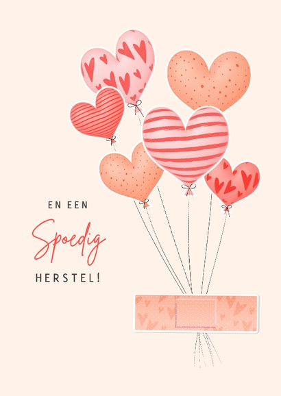 Beterschapskaart opbeurend met pleister en hartjes ballonnen 2