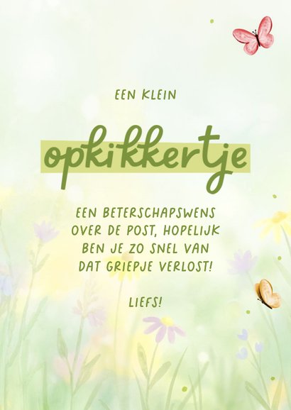 Beterschapskaart opkikkertje met bloem en vlinders 3