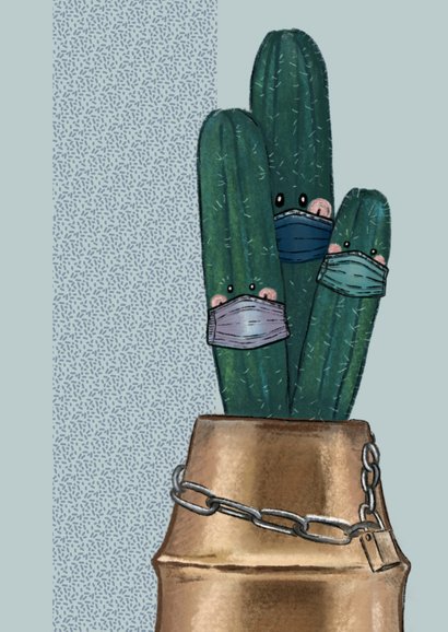 Beterschapskaart quarantaine cactussen met mondkapjes op 2