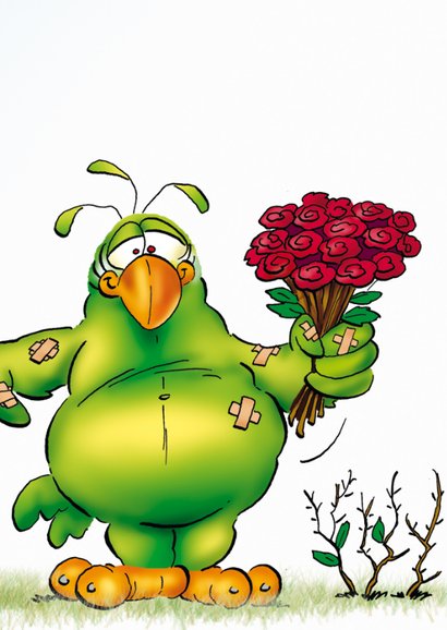 Beterschapskaart Rocco beterschap papegaai met rozen 3