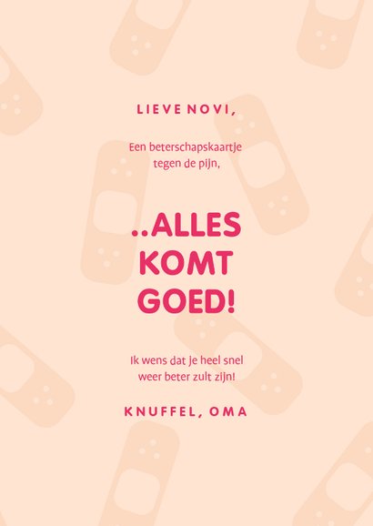 Beterschapskaart roze uil met mutsje en pleister 3