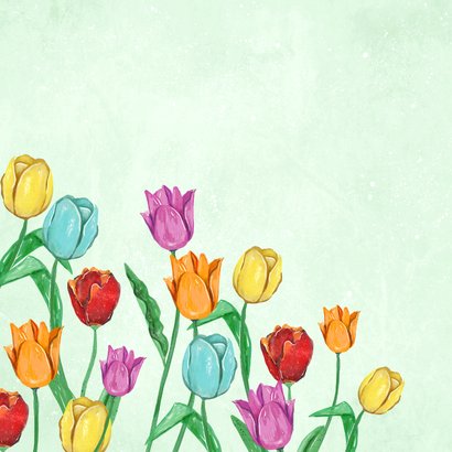 Beterschapskaart tulpen kleurrijk groen bloemen waterverf  2