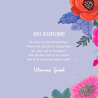 Beterschapskaart vrolijke fleurige bloemen roze 3
