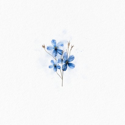 Beterschapskaartje ik denk aan je met blauw bloemetje 2