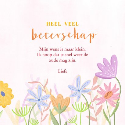 Beterschapskaartje met kleurrijke bloemen dikke knuffel 3