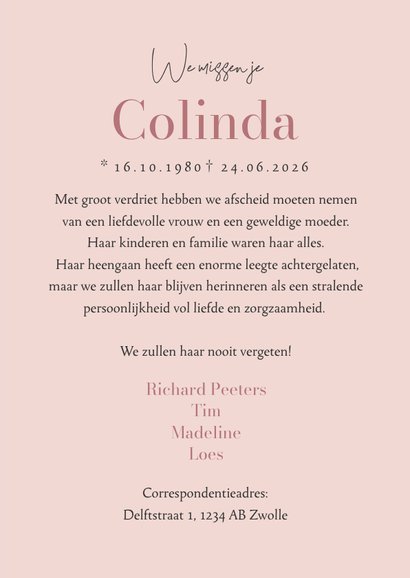 Bidprent afscheid droogbloemen roze eucalyptus foto 3