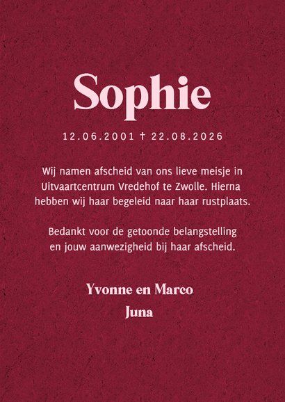 Bidprent herinneringskaart foto hortensia bloemen rood roze 3