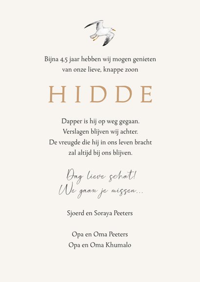 Bidprent rouwkaart strand zee vogels dieren landschap 3