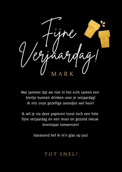 Bier verjaardagskaart met papieren toost als troost 3