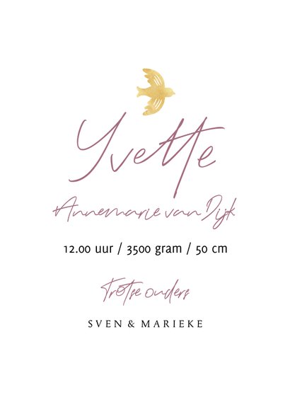Bijzonder geboortekaartje geboortebloem waterverf goud mei 3