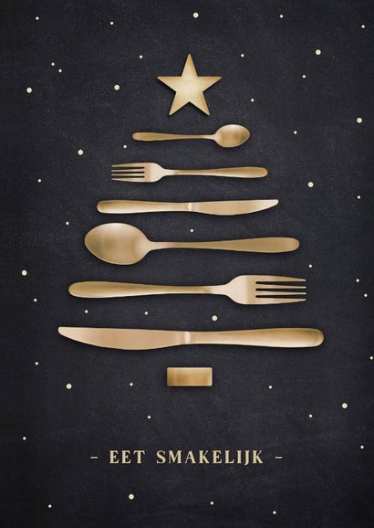 Bijzondere menukaart kerstdiner bestek in kerstboom vorm 2