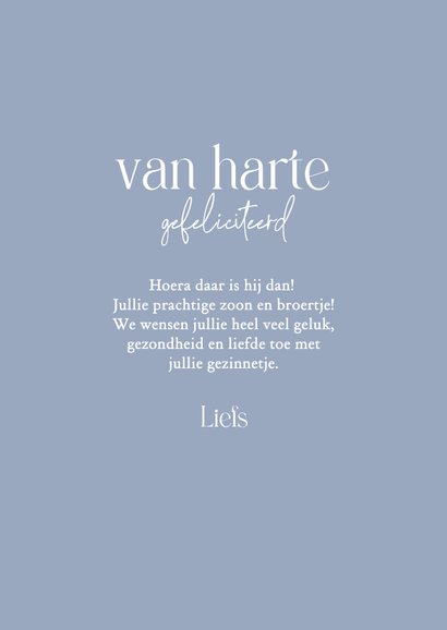 Blauw felicitatiekaartje broertje met lieve lijntekening 3