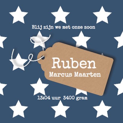 Blauw geboortekaartje sterren 3
